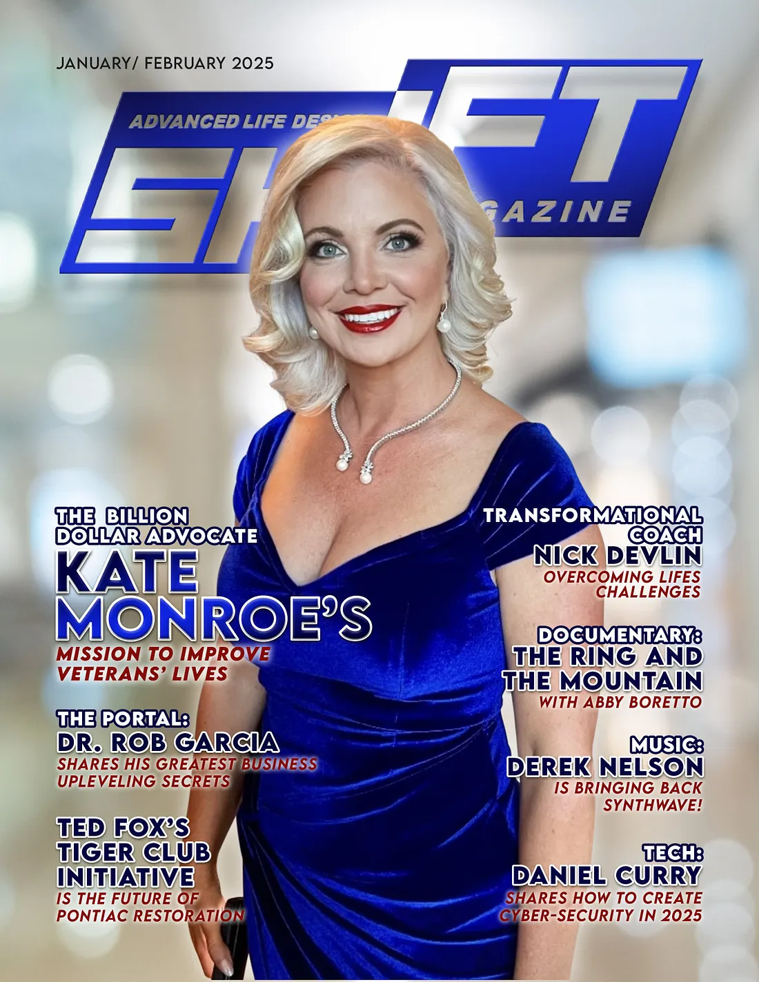 Kate Monroe featured on the cover of SHIFT Magazine, recognized for her mission to support veterans and reform the VA disability claims process.