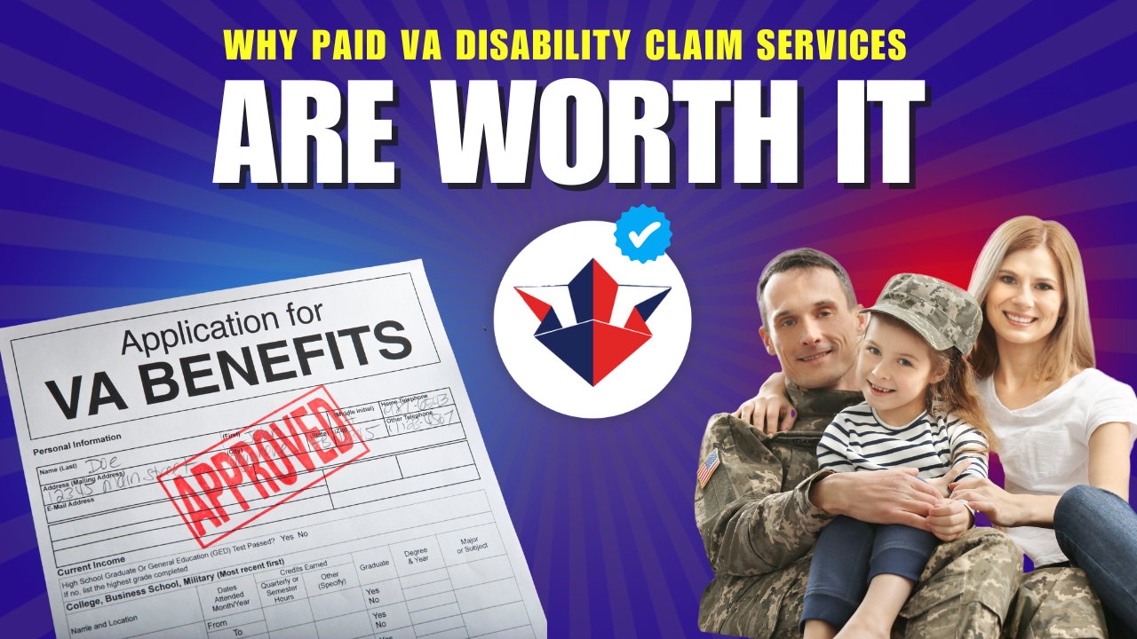 A visual breakdown explaining the benefits of using paid VA disability claims services, including expert support, faster results, and increased ratings.